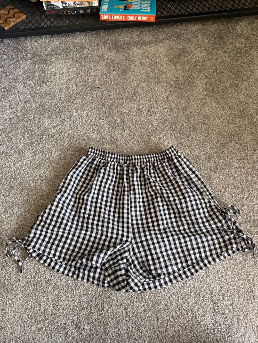 SHEIN Black & White Gingham High-Waist Shorts